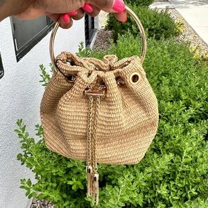 Gold Woven Top Handle Crossbody Bag
